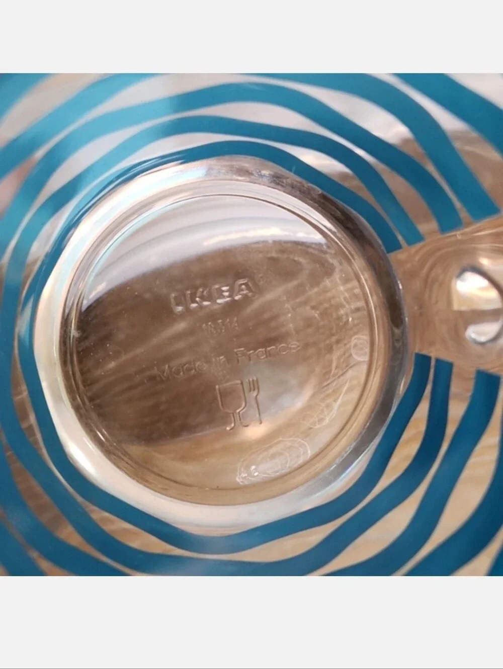 2 IKEA Swirl Wavy Glass Mugs Black & Teal Blue Green
